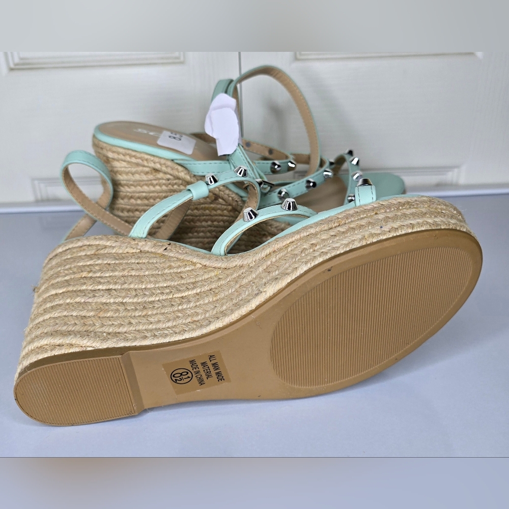 Soda Studded Open Toe Platform Slingback Wedge Sa… - image 7